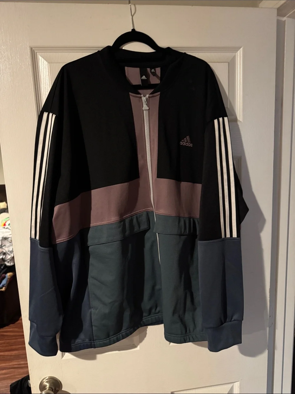 adidas Men's Colorblock Full-Zip Performance Jacket - Black, Mauve, Teal